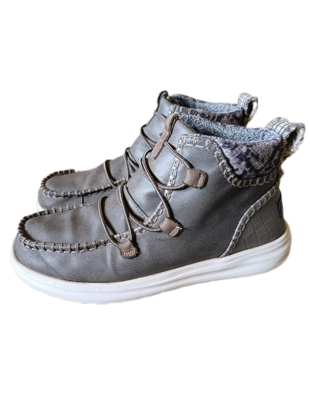 🖤 Hey Dude Eloise Leather Granite Grey Shoes Womens 7 Ankle High Top Western